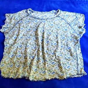 Natural Life Lily Cotton Blue Floral Blue Tee XL EUC